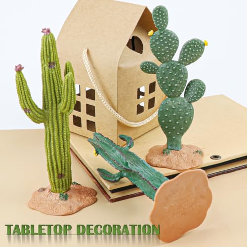 DOERDO 3 Pcs Resin Cactus Decor Simulation Cactus Plant Landscaping Decoration for Tortoise Lizard Gecko Bearded Dragon, 5.5x2 Inch