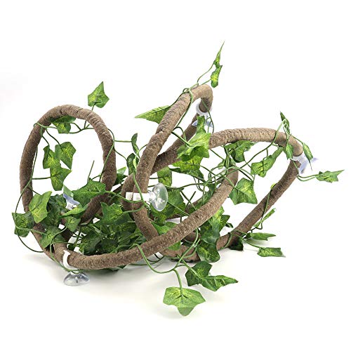 Flexible Natural Reptile Vines 9.84ft Rattan Length, Reptile Plants Simulated Jungle Branch for Tortoise Lizard Bearded Dragon Terrarium Habitat Layout (Large 3m Rattan + Ivy Leaves) - size: Large 3m rattan + ivy leaves