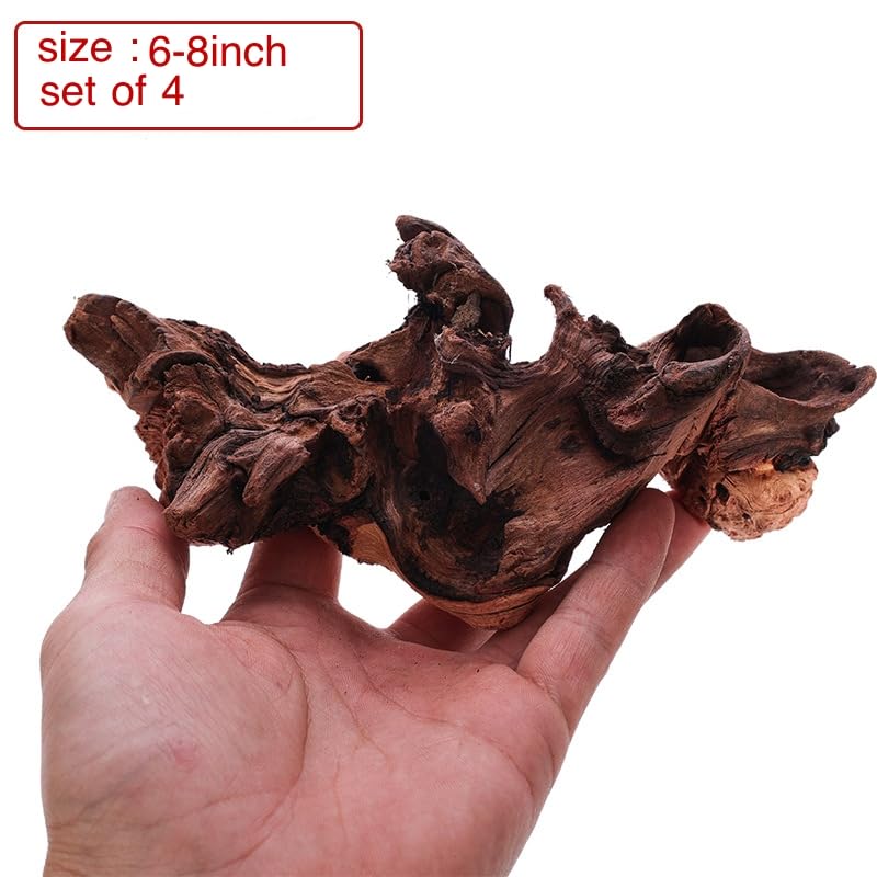 YZHZOM Small Natural Driftwood for Aquarium Styling Carefully Selected Natural Aquarium Decor Driftwood for Reptile Tank Reptile Tank Wood Decor (Driftwood 6-8inch 4pcs) - style: Driftwood 6-7inch 4pcs