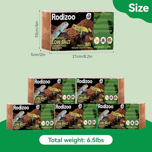 5 Pcs Organic Coconut Fiber Substrate, Biodegradable 100% Natural Coco Soil Brick, Multipurpose Eco-Friendly Terrarium Bedding for Reptiles, Tortoise, Bearded Dragon, Gecko, Snake & Amphibians - size: 5 Pcs