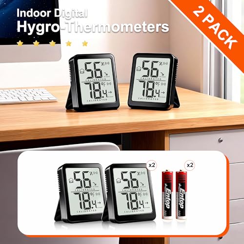 Antonki 2 Pack Room Thermometer Small Hygrometer Indoor Humidity Monitor Sensor, Digital Temperature and Humidity Meter Gauge for Home, Baby Nursery, Reptile, Greenhouse - Battery Included