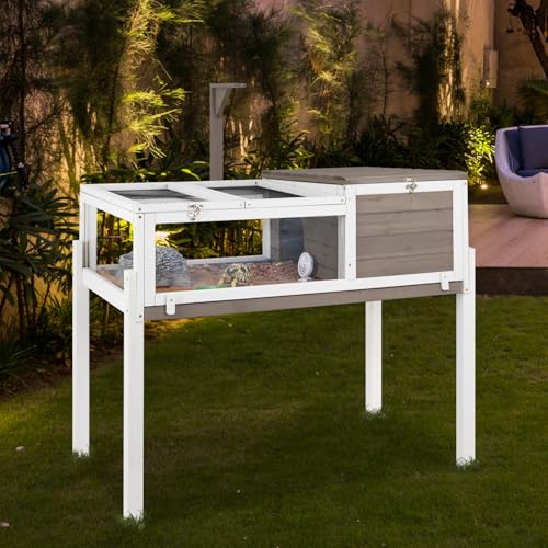 Gowoodhut Tortoise Habitat Tortoise Enclosure Tortoise House Reptile Habitat with Removable Legs Turtle Habitat for Indoors & Outdoors Lamp Holders Included Leakproof Tray Breeding Box Amphibians