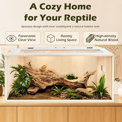 PROLEE Bearded Dragon Tank,Wooden Reptile Tank and Lizard Tank,Tempered Glass Large Bearded Dragon Enclosure with Built-in Lamp Fixture (32X16X16inch,34 Gallons) - color: Wooden Roof, size: 32X16X16inch,34 Gallons