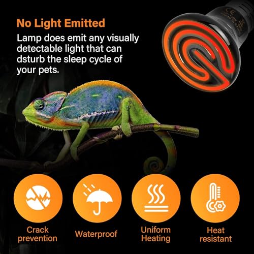 HealSmart Reptile Mini Heat Lamp 25W/50W Ceramic Heat Emitter, No Light Emitting Infrared Heat Bulbs for Amphibian Pet Brooder Coop Incubating Chicken - color: Black-1 Pack, size: 50 Watts