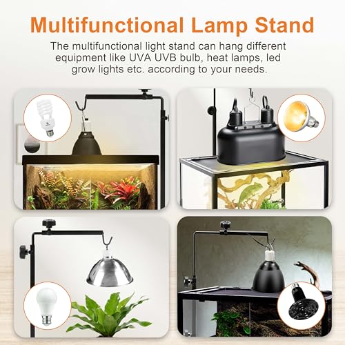 Simple Deluxe Reptile Light Stand Adjustable 16-32 inch Floor Lamp Holder, Metal Bracket for Reptile Tank & Terrarium Heating Light - size: Lamp Stand M