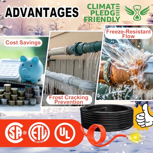 HEATIT Heat Tape for Water Pipes Heating Cable with Thermostat 10Ft 120V | Pipe Heating Cable For Metal And Plastic Home Pipe, Electric Pipe Heat Trace System Protect Pipes In Winter CSA ETL Certified - style: 10 Feet