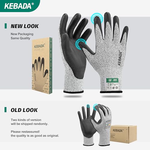Kebada Cut Resistant Gloves, ANSI A2 Cutting Glove, PU Coated, Touchscreen, Multi-Purpose Model C2, 1 Pair, X-Large - color: Grey, size: 10/X-Large