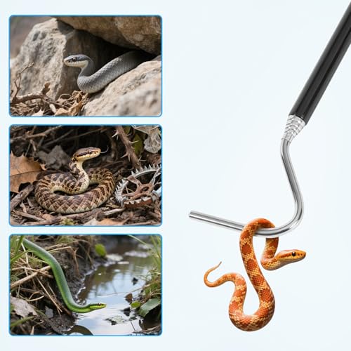 AQUANEAT Reptile Snake Hook, 40inch Extendable Stainless Steel Snake Stick with Non-Slip Handle - size: 40inch