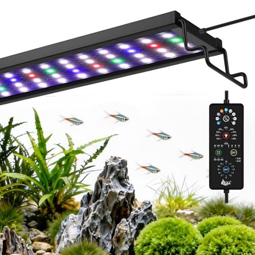 AQQA Aquarium Plant Light Full Spectrum LED Fish Tank Light IP68 Waterproof with 24/7 Natural Mode & DIY RGBW Mode, 9 Colors & 10-Level Brightness Adjustable, 6 Timer Settings for 18"-24" Tank (18W) - size: 18-24inch