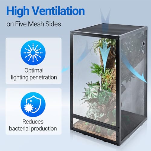 REPTI ZOO 120 Gallon Reptile Terrarium - Aluminum Screen Cage Open Air Foldable Tank for Bearded Dragon, Snake and More