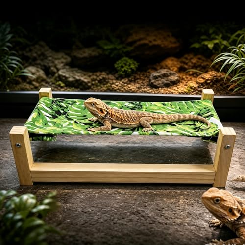 Bearded Dragon Bed, Wooden Reptile Hammock, Hanging Sleeping Lounger, Safe Natural Wood Resting Place for Lizard, Leopard Gecko, Snake, and Other Small Animals(Green, Medium) - color: GREEN, size: Medium