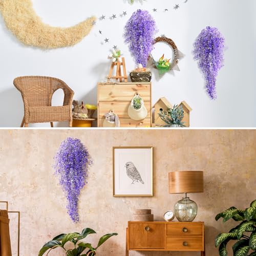 Mudder 3 Packs LED Artificial Hanging Plants, 3.6 ft Fake Hanging Plant, Ivy Vine Fake Leaves Greeny Chain Wall Home Room Garden Wedding Garland Outside Decor (Basket Not Included) (Purple Vine) - color: Purple Vine