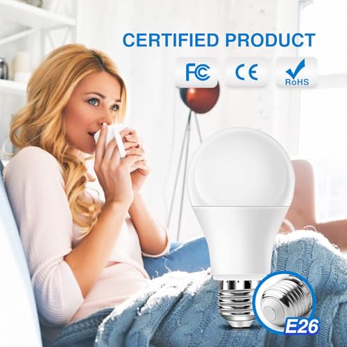 BORCCDIT Full Spectrum 6000K Natural Sunlight Bulbs, 9W Equivalent to 60W, Cool White Light, A19, E26/E27 Base (Pack of 4) - color: 6000k Cool White, size: 4 Packs
