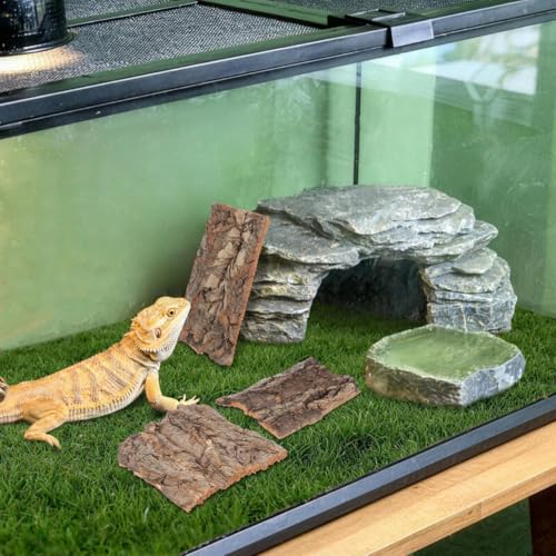 NUOBESTY 4Pcs Reptile Bark Climbing Platform Natural Tree Bark Reptile Decor for Snake Hide Lizard Terrarium Decor Small Pet Habitat Accessory 5.11 X 1.49 X 0.39 in