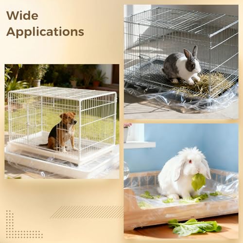 100 Pcs Rabbit Cage Liners, 37.5 x 27.5 in / 95 x 70 cm Disposable Plastic Films, Leak-Proof Cage Liners for Guinea Pig, Hamster, and Small Animals, Transparent