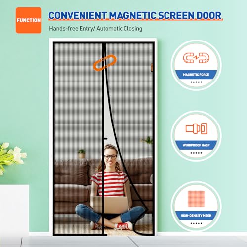 MAGZO Magnetic Screen Door Fits Door Size 32" x 78", 34" x 79" Hands-Free Mesh with Strong Magnet & Windproof Fastener, Pet Friendly Screen for Standard Interior Dutch Entrance, Black - size: Fit Door Size 32 x 78 Inch