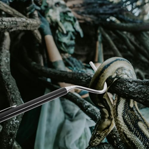 ABOOFAN Retractable Stainless Steel Snake Hook Adjustable Long Handle Portable Reptile Catching Tool for Snake Handling and Reptile Care