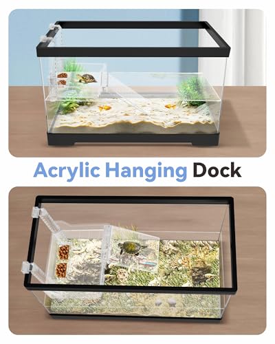 GOZILLA Turtle Basking Platform with Feeding Tray & Adjustable Ramp,Anit-Slip,Durable,Height Adjustable Hanging Platform.Acrylic Turtle Dock for Small Turtles, Reptiles and Aquatic Pets. (Small Kit) - size: Small