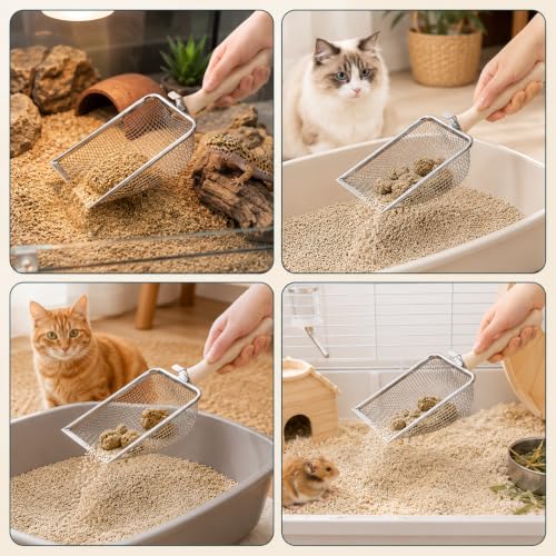 Stainless Steel Cat Litter Scoop, Litter Box Scoop Shovel | Heavy Duty Litter Sifter Fine Mesh Litter Sand Shovel for Lizard, Gecko, Bearded Dragon Bedding, Cat & Kitten Pooper Lifter