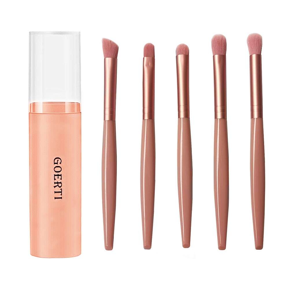 Eye Makeup Brushes Set With Travel Case 5Pcs Essential Eyeshadow Brush Blending And Shading Smudge (Pink)