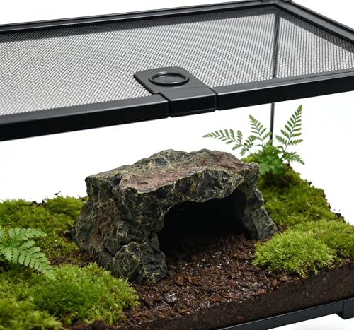 M2cbridge Aquarium Fish Hide Cave Reptile Hideout Cave Terrarium Amphibians Habitat Decor(Cave+ Water Dish) - style: Cave+ Water Dish