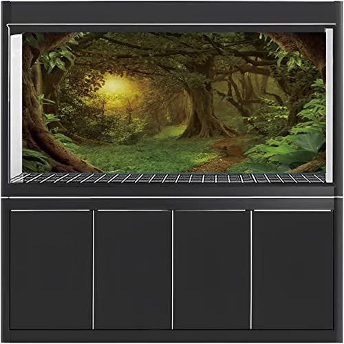 AWERT 36x20 inches Psychedelic Forest Terrarium Background Dim Old Trees Woodland Reptile Habitat Background Green Rainforest Aquarium Background Vinyl Background - size: 36x20in/90x50cm