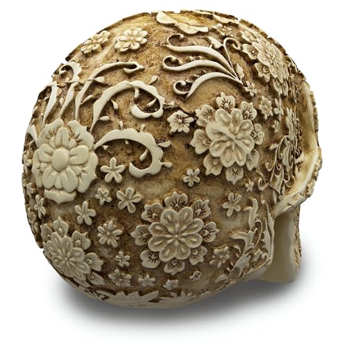 READAEER Life Size Skull Resin Floral Human Skull Model Adult Head Bone Model Day of The Dead Décor - style: Floral