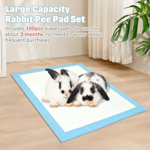 kathson 100PCS Rabbit Pee Pads 18"× 13" Disposable Cage Liners Super Absorbent Black Carbon Odor-Control Bunny Training Pad with Quick-Dry Surface for Bunny Guinea Pig Kitten Hedgehog Small Animals - size: Blue,100Pcs