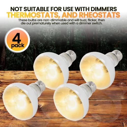 CALPALMY (4-Pack 100W Reptile Heat Lamp Bulbs - UVA Daylight Basking Light Bulbs for Reptiles, Turtles, Lizard, Bearded Dragon and Amphibians - 120V R80 Reflector Bulbs with E26 Screw Cap Base