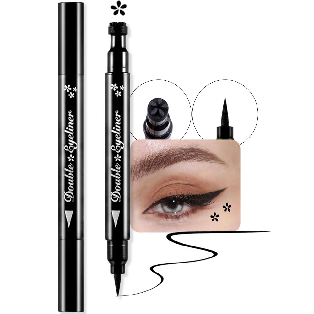 Evpct Black Voilet Blue Pink Red Green Star Flowers Hearts Moon Face Makeup Stamps Eyeliner Stamps Shapes Makeup (03# Black Flow