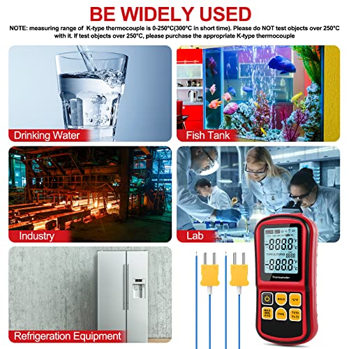 Leaton Digital Thermometer Dual Channel Thermometer Temperature Thermometer with Two K-Type Thermocouple Probe Backlight LCD K Type Thermometer for K/J/T/E/R/S/N Thermocouple