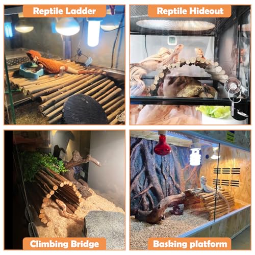 Hamiledyi 5 Pcs Reptile Plants Terrarium Hanging Fake Plant Leaves and Extra Large Tortoise Hide Reptile Hiding Cave Turtle Hut for Adult Bearded Dragon Snake Chameleon