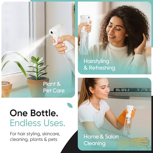 Aquableu Spray Bottle for Hair – Continuous Mist Spray Bottle for Hair Care, Styling, Cleaning, Plants, Pets & Essential Oils (White, 10oz)