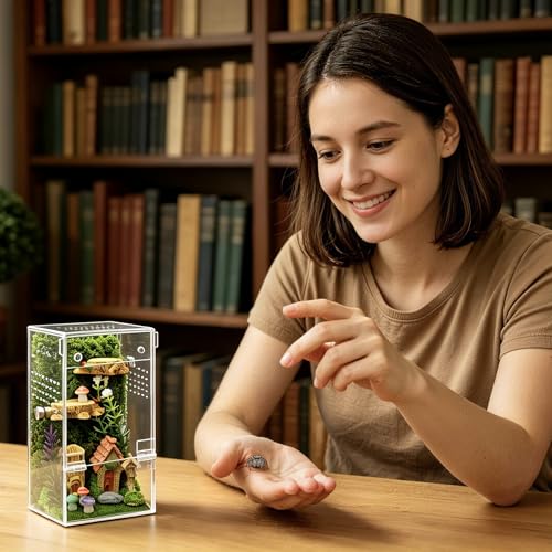 Jumping Spider Enclosure Starter Kit,Escape Proof Forest Terrarium | Praying Mantis Terrariums,Transparent Acrylic Complete Bug Habitat,All In One Arboreal Tarantula Cribs Cage,Insect Container - size: Small