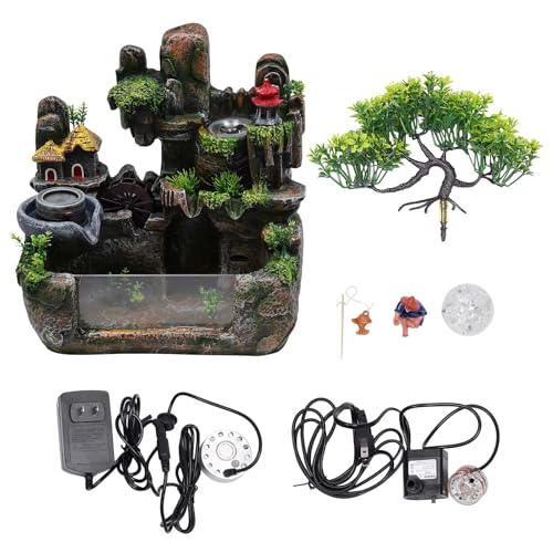 110V 3.5W Tabletop Water Fountain, Indoor Rockery Stream Desktop Fountain Waterfall with Atomizer & Auto Pump, Led Illuminated Waterfall, Zen Décoration for Meditation for Good Luck & Wealth