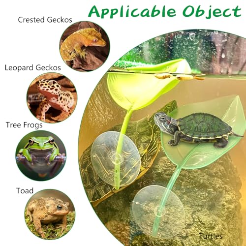 BNOSDM Crested Gecko Tank Accessories 3 Pcs Plastic Leaf Decorations with Suction Cup Gecko Climbing Toy Frog Habitat Platform Reptile Terrarium Decoration for Tree Frog Resting Spot