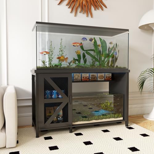 OC Orange-Casual 55-75 Gallon Aquarium Stand with LED Lighting & Power Outlets - Heavy Duty Metal Fish Tank Cabinet with Adjustable Shelves, 1000LB Capacity, Black - color: Black