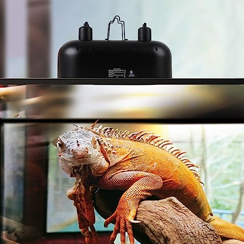DXOPHIEX 15 inch Dual Reptile Light Fixture, Max 150W Dual Dome Reptile Heat Lamp with 100W Basking Bulb&Infrared Heat Lamp, UVB Light Fixture for Terrarium and Tortoise Habitat - size: 15inch with basking bulb and infrared heat lamp
