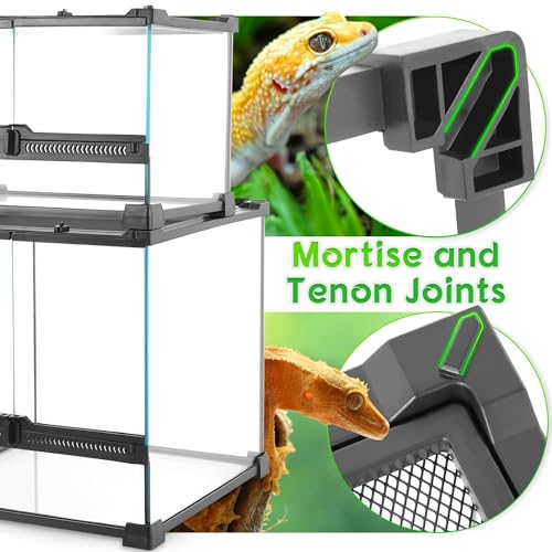 12"x8"x12" Reptile Terrarium, Double-Door Glass Arboreal Vivarium for Small Climbing Lizards Such as Juvenile Agamas, with Lock, Cable Port & Waterproof Deep Base Below Front Doors