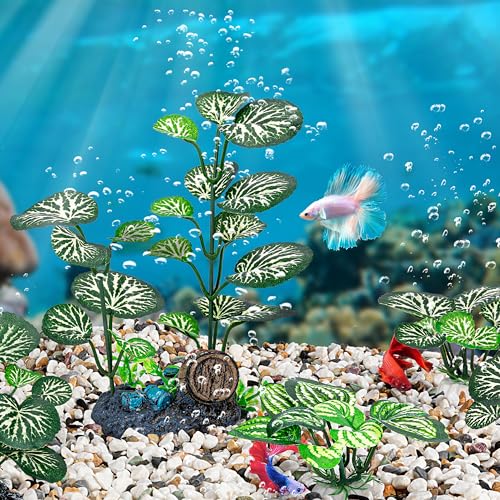MyLifeUNIT Betta Fish Tank Decor Plants, 10 Pack Silk Aquarium Plants for Fish Tank Decorations, Betta Fish Leaf Pad for Sleeping Resting Hiding Playing