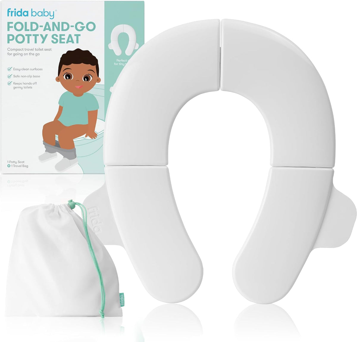 Frida Baby Drop Down Potty Training Seat for Toddlers & Kids, Easy to Clean | Attaches Securely to Adult Toilet, Flips Up or Down for Kid Ready Access, Stable & Easy to Clean