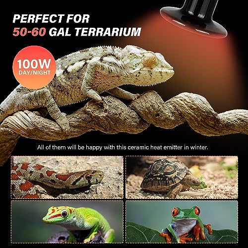 YSSOA 100W Ceramic Heat Emitter, Reptile Heat Bulbs, Ceramic Heat Lamp for Reptiles, Amphibian, Chicken, Dog, Cat, 2 Pack, Black - color: Black, size: 2 Pack, style: 100W