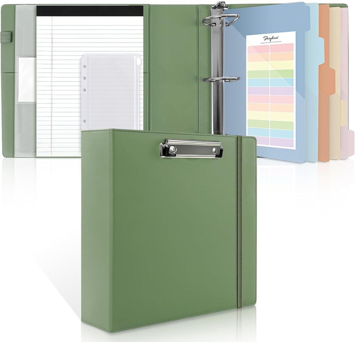 SKYDUE 3 Ring Binder with Clipboard, 13.2" × 10.2" Faux Leather 1 Inch Binder Organizer with 5 Pocket Dividers, Notepad, Labels & 2 Storage Pockets for Teachers, Students, Nurses & Office Work