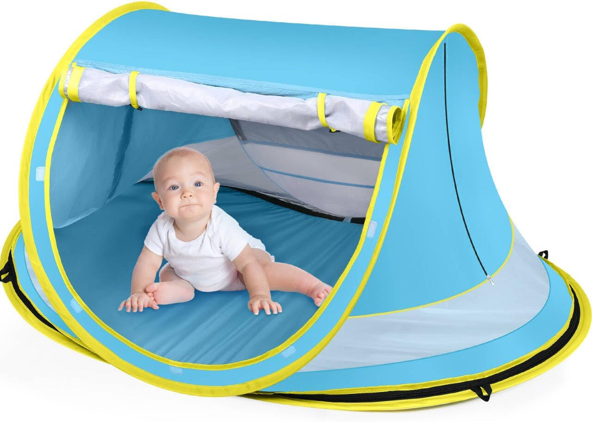 Kapeazo Baby Beach Tent, Pop Up UV Sun Shade for Infant Toddlers (Green) | Portable Baby Beach Essentials, Sun Shelter for Travel, UPF 50+, Breathable Mesh, Infant Sleeping Tent for Parks and Camping