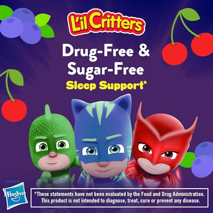 L'il Critters PJ Masks Gummy Melatonin Supplement for Kids, Drug-Free Sleep Support, 60 Gummies (Pack of 2)