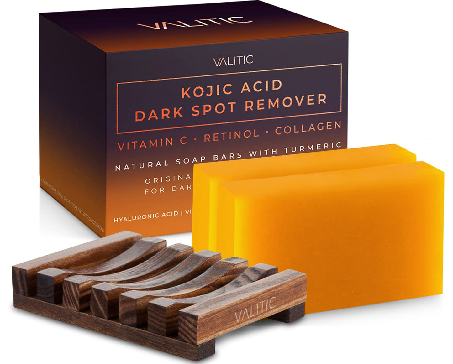Valitic Kojic Acid Dark Spot Remover Soap Bar With Vitamin C,Retinol,Collagen,Turmeric - Original Japanese Complex Hyaluronic Ac