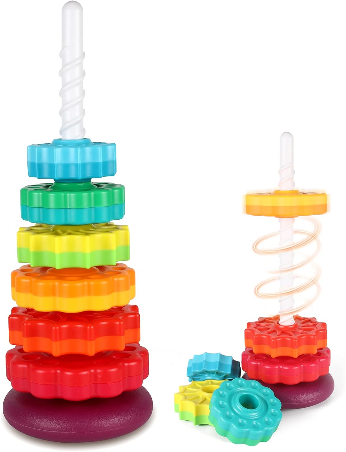 JUXUE Rainbow Ring Stacker Montessori Toys for Babies 6-12 Months, 1-3 Year Old Toddlers