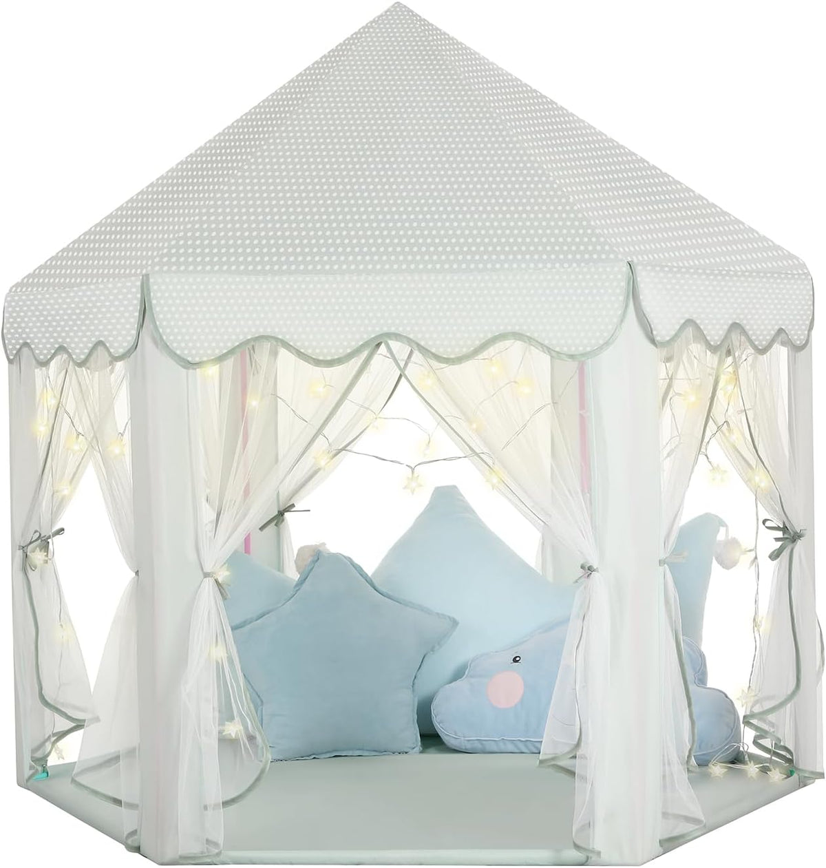 Sumbababy Princess Castle Tent for Girls Fairy Play Tents for Kids Hexagon Playhouse with Fairy Star Lights Toys for Children or Toddlers Indoor or Outdoor Games (Pink)