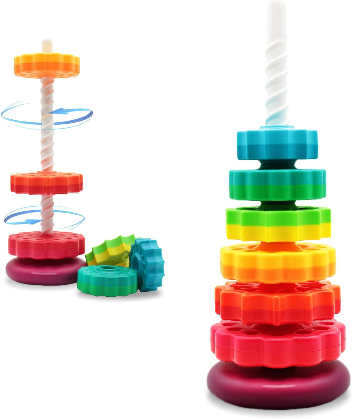LUCKFUTURE Spinning Stacking Toys, Educational Toddler Toy Stacking Rings Baby Toys, Montessori Toy for Girls and Boys, Spin Gears Christmas Birthday Gift for 1-3 Year Old