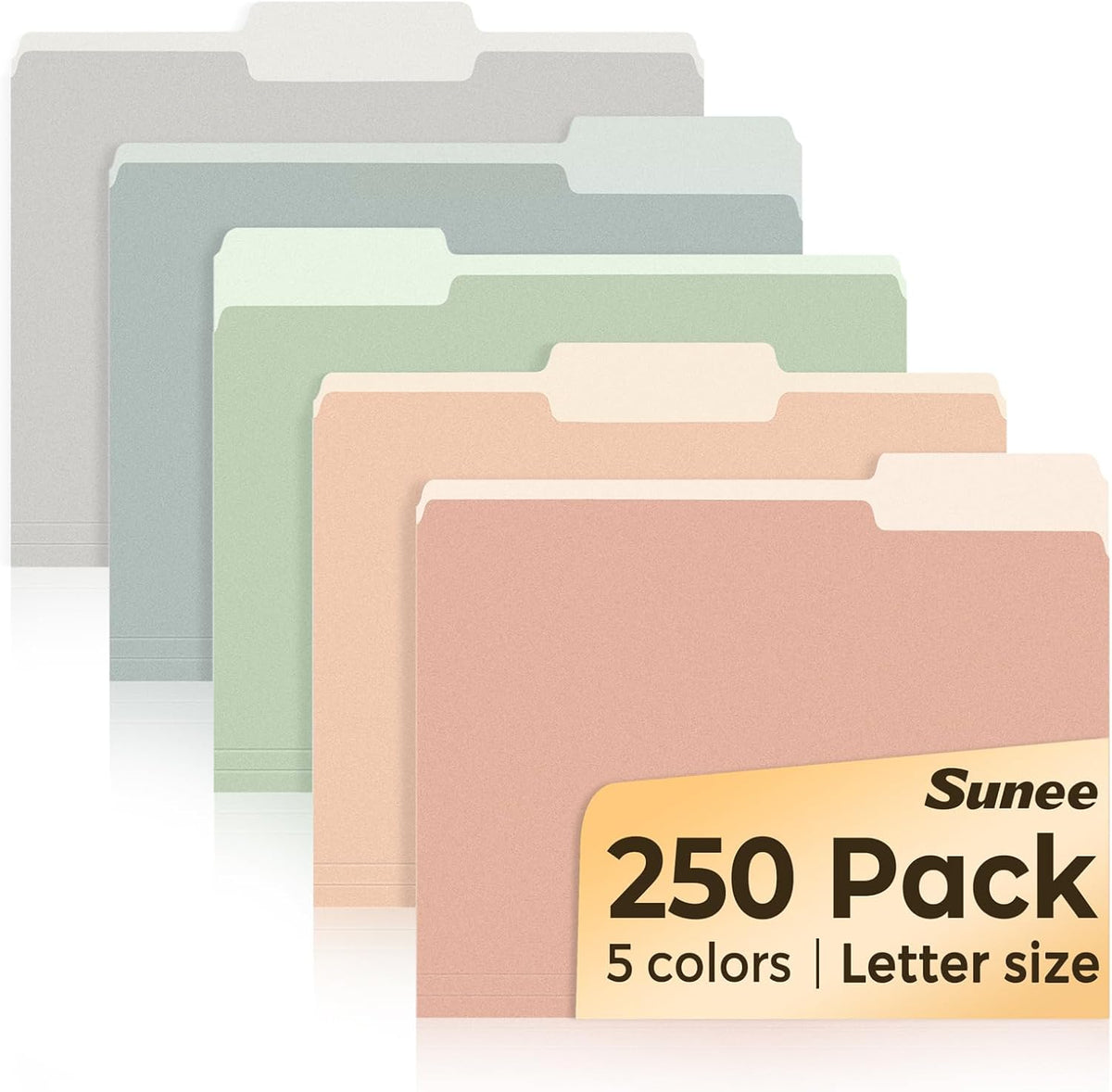 SUNEE Manilla Folders Letter Size (8.5 x 11 inches), 250 Per Box, 1/3 Cut Tab for Easy Labeling and Organization, Durable Standard Paper for Home, Office, School Filing